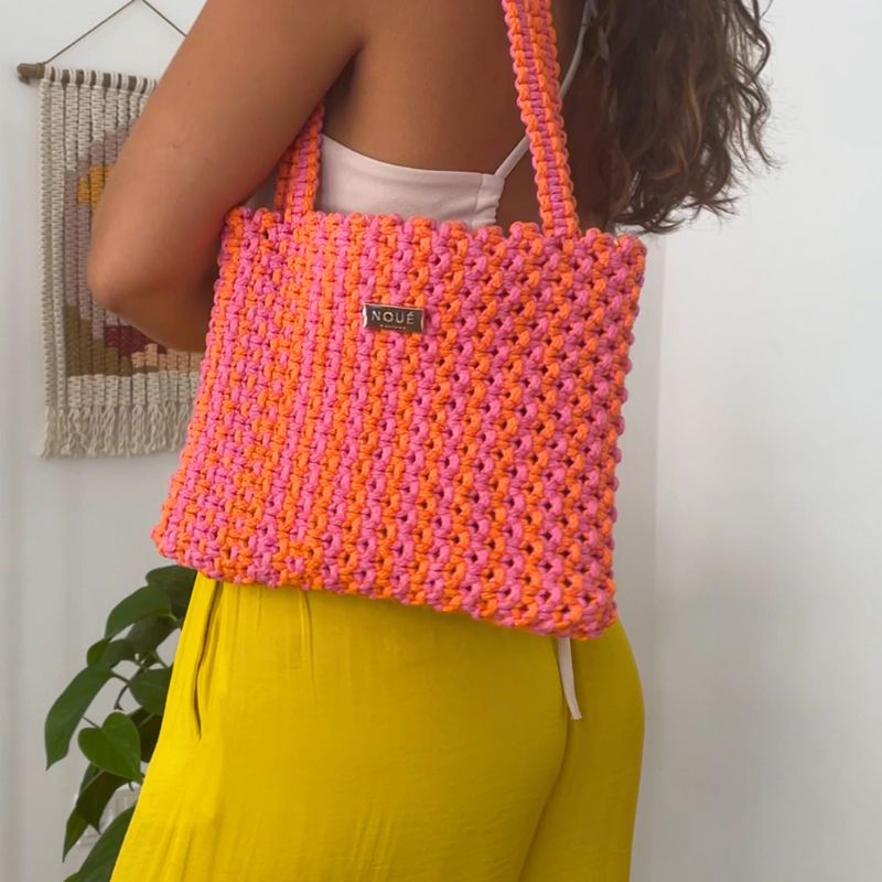 DIY Makramee Tasche pink-orange Outfit