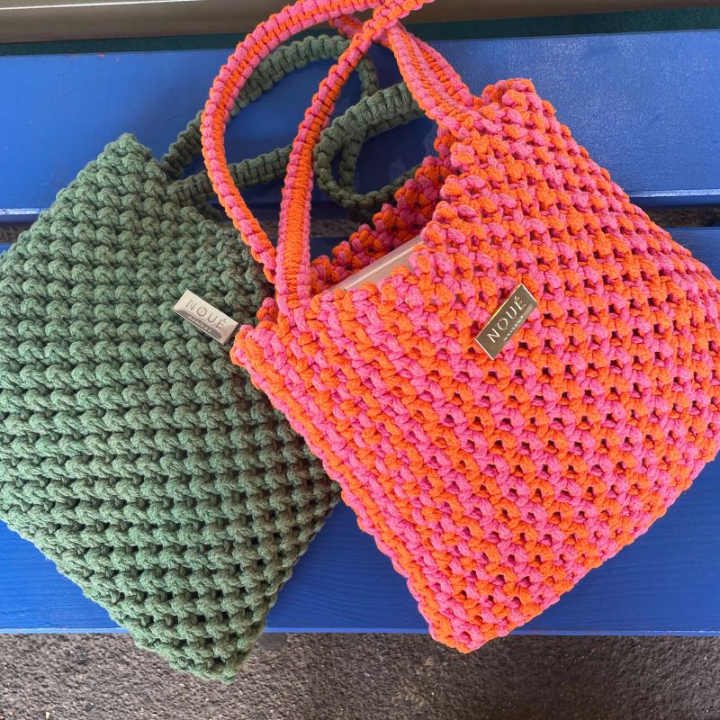 Makramee Tasche La Ciotat in salbei und pink-orange