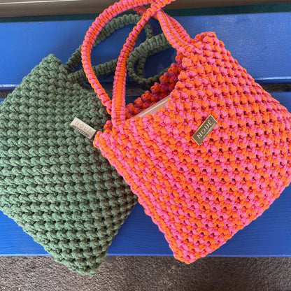 Makramee Tasche La Ciotat in salbei und pink-orange